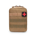 Green nylon tactical medical bag with Velcro strips, shown with dimensions 15cm tall by 21cm wide.