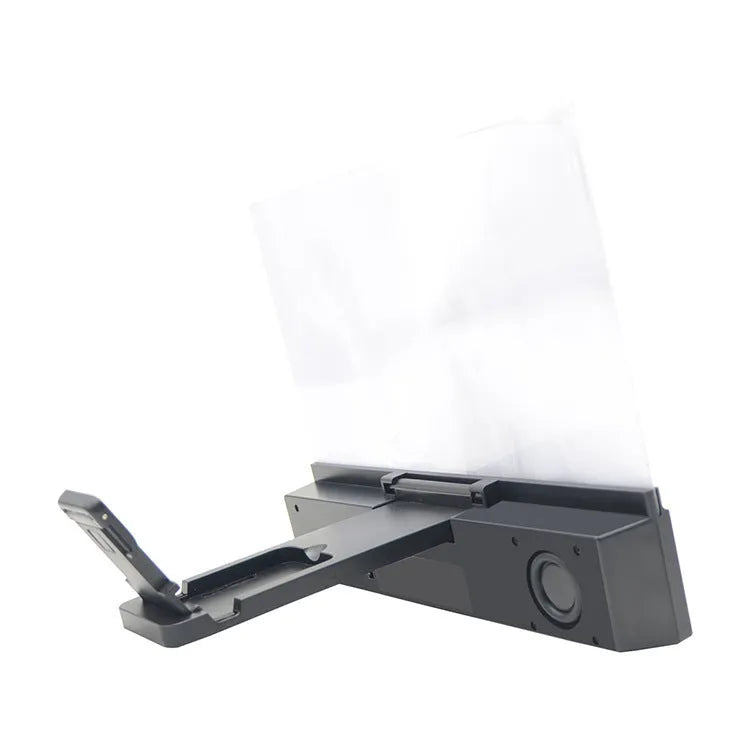 12-inch mobile phone screen amplifier unit with acrylic lens and ABS housing, shown with Bluetooth audio symbol.