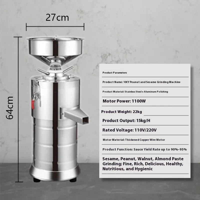 Stainless steel electric sesame paste grinding machine with 100mm wheel for nut butter.