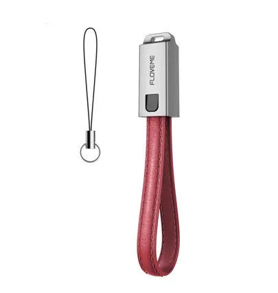 Short 20cm leather Lightning charging cable with zinc alloy connectors in red colour