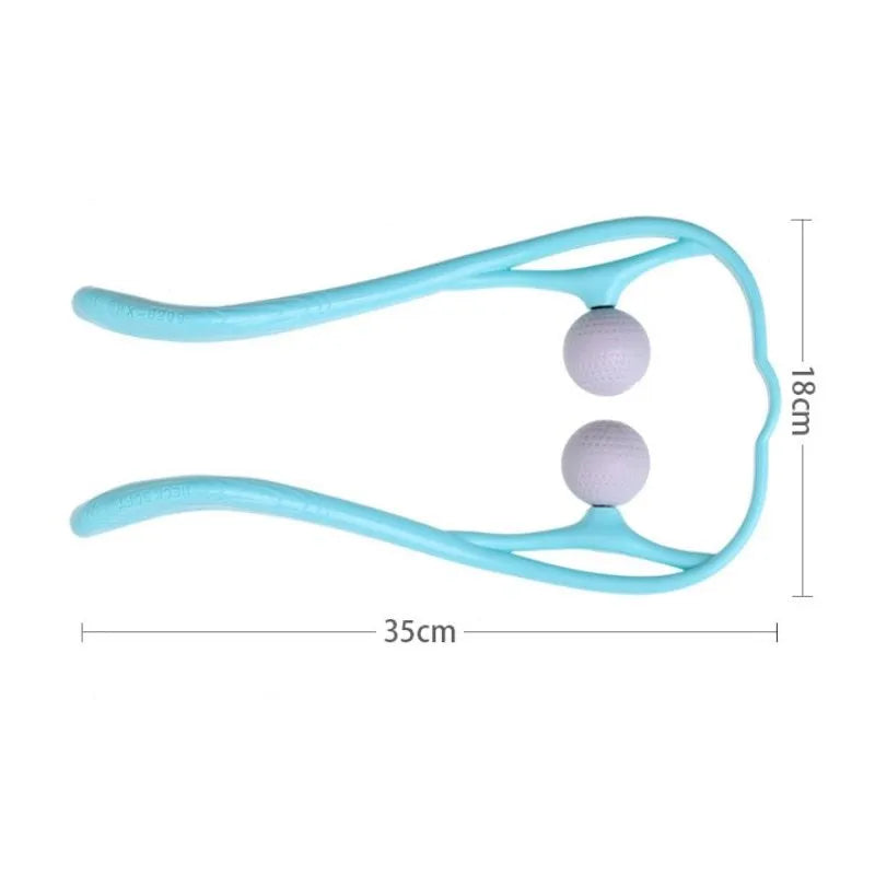Plastic swan-shaped neck and shoulder massager roller in blue, green, or pink on a white background