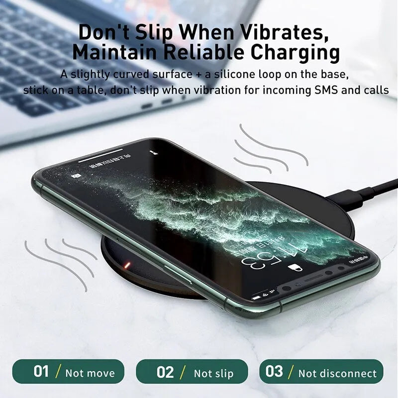 Baseus Rough 15W wireless charging pad in black or white with USB-C connection