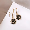 Black geometric alloy drop earrings with retro Hong Kong style, 3.6cm length