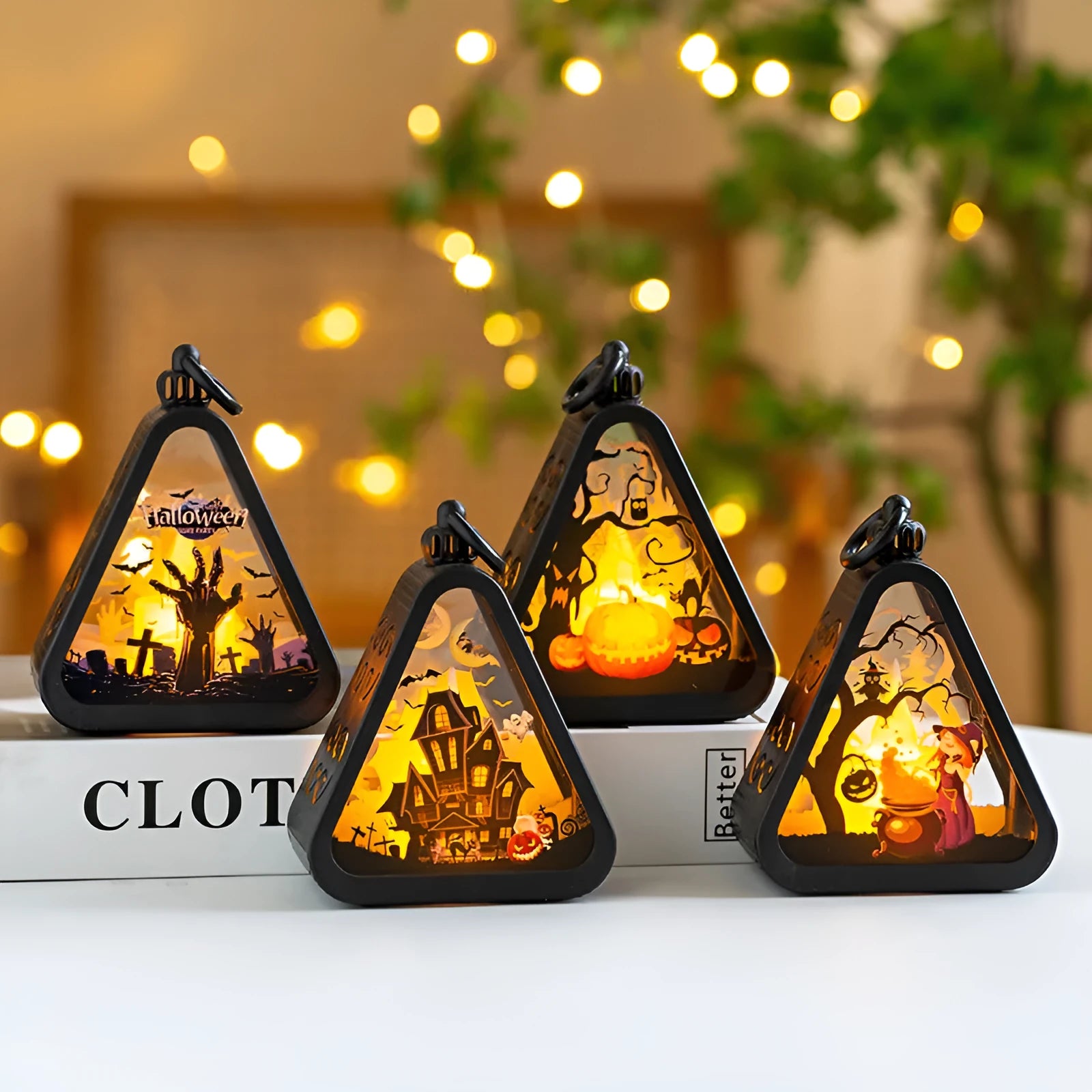 Halloween pumpkin lamp decoration prop in plastic and glass with 8.9 cm dimensions