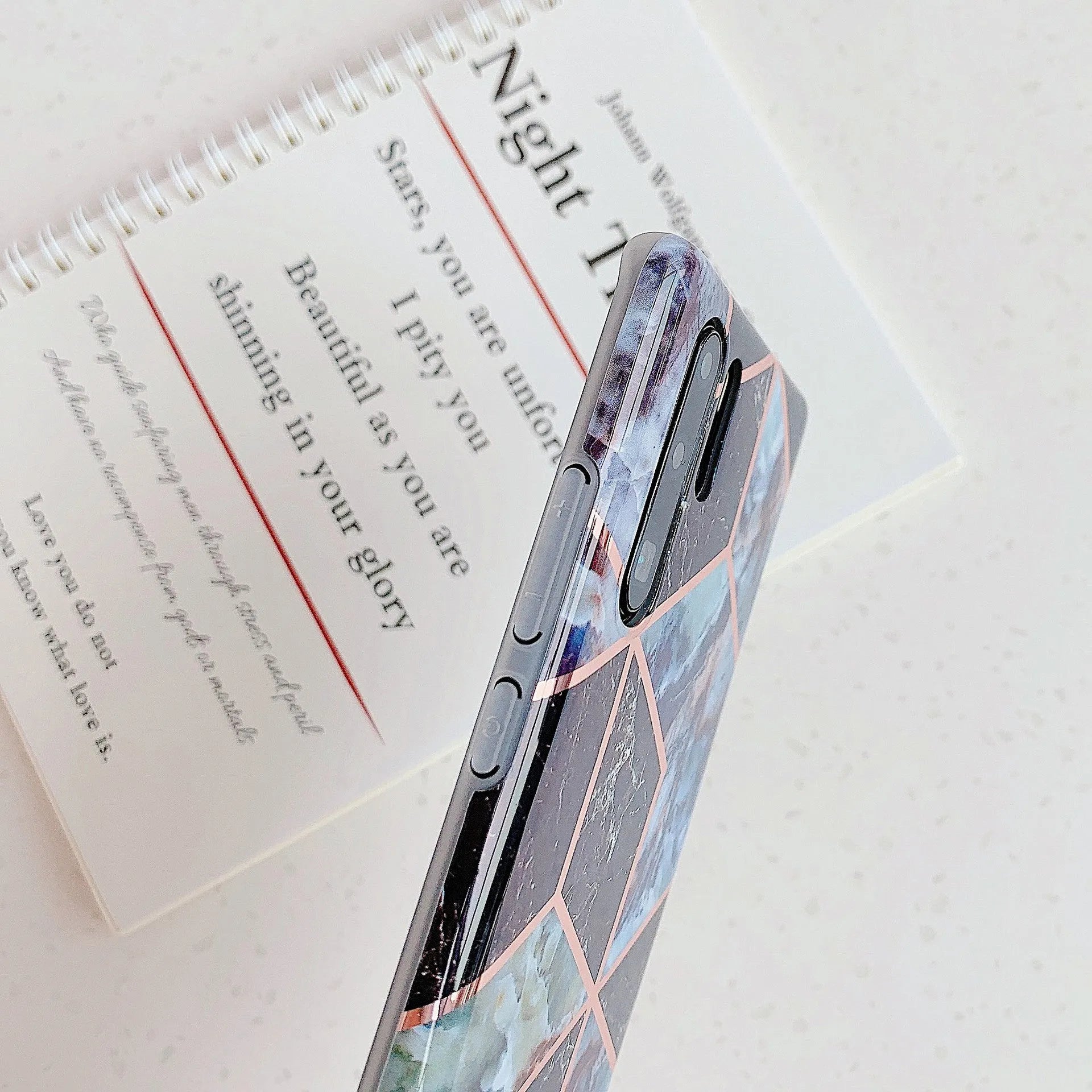 Electroplated marble pattern TPU back cover case for Huawei and Samsung mobile phones.