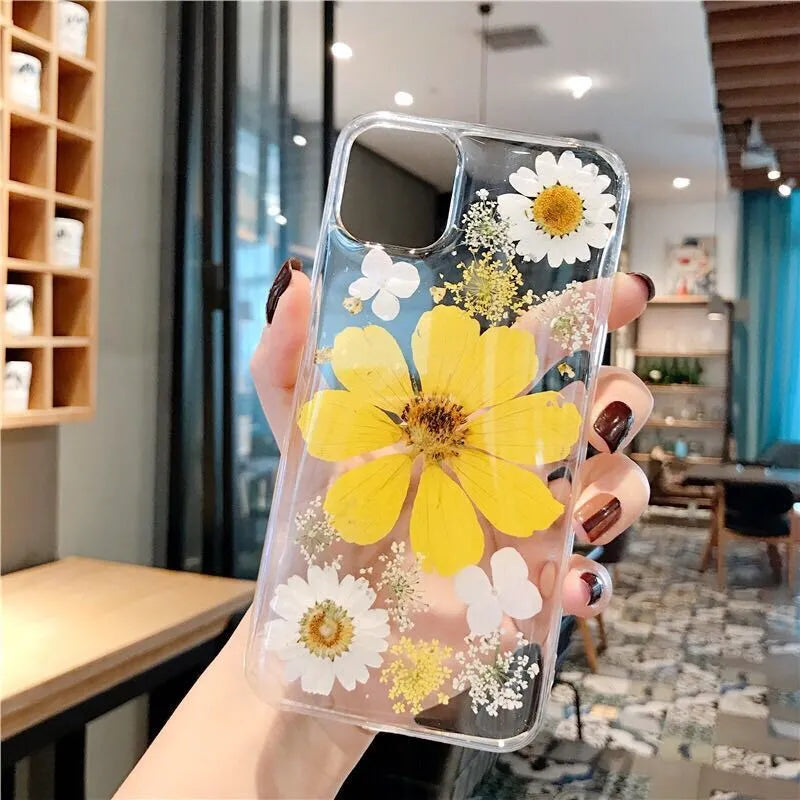 Floral TPU phone case for iPhone showing large pink flower design on a smartphone back cover.