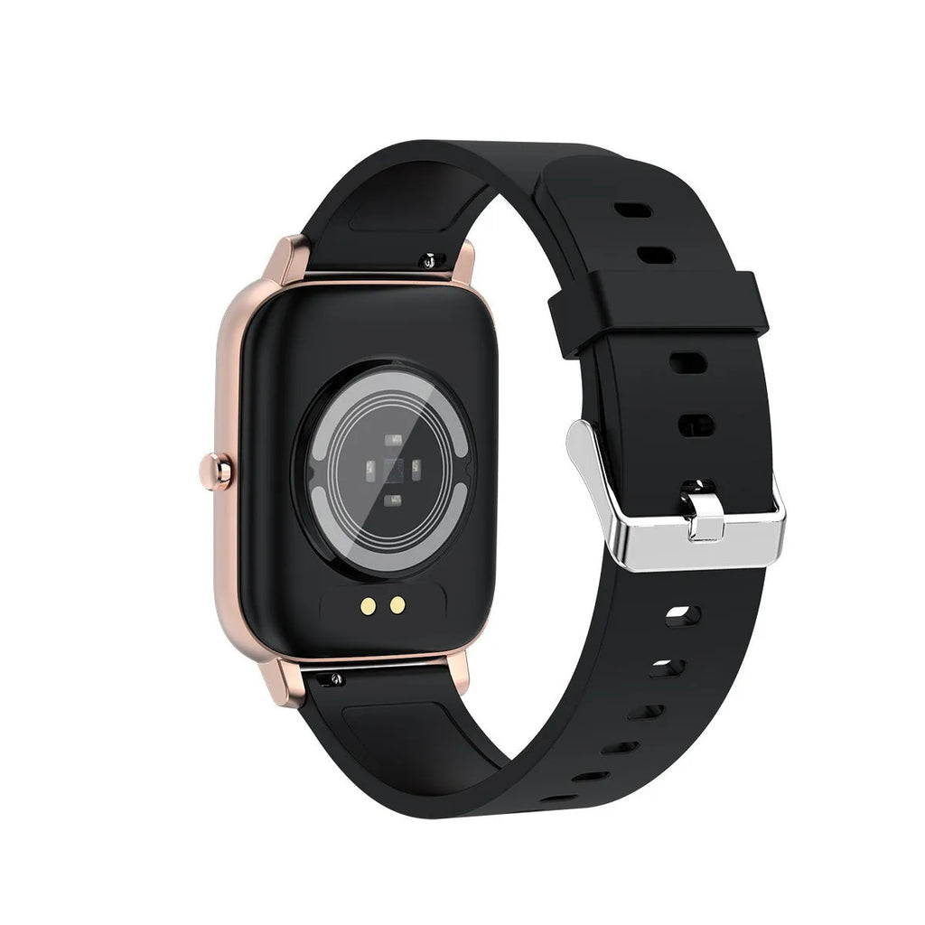 H80 smart watch with black silicone strap and 1.69-inch screen showing health metrics.