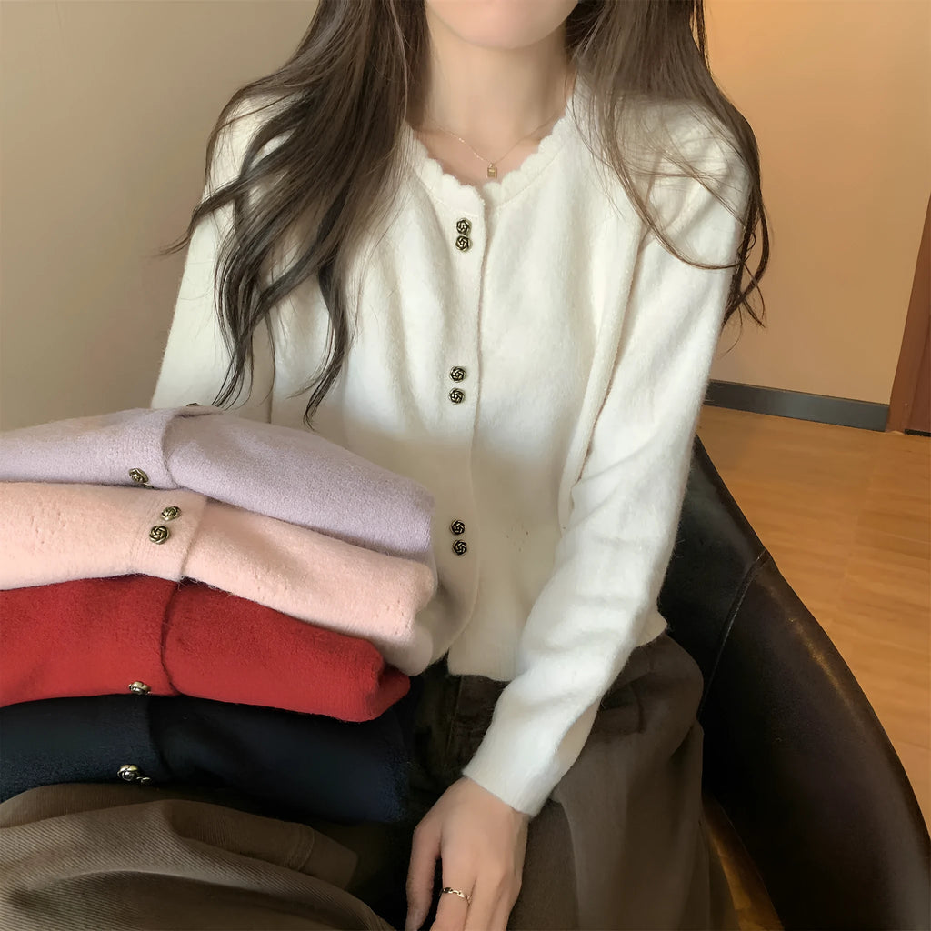 Women's long-sleeved acrylic fibre cardigan coat in multiple colours