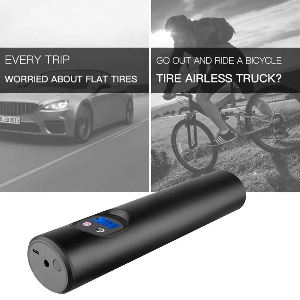 Portable electric tyre inflator with LCD pressure gauge and LED flashlight, 2000mAh battery, 150 PSI maximum pressure