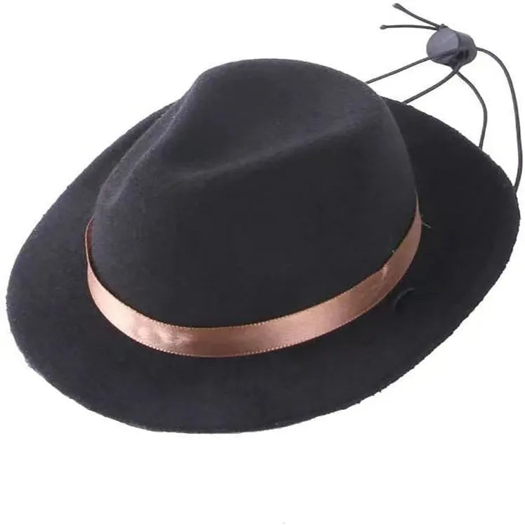 Handmade wool felt hat for small pets in black, brown, pink, or red with a 155cm diameter.