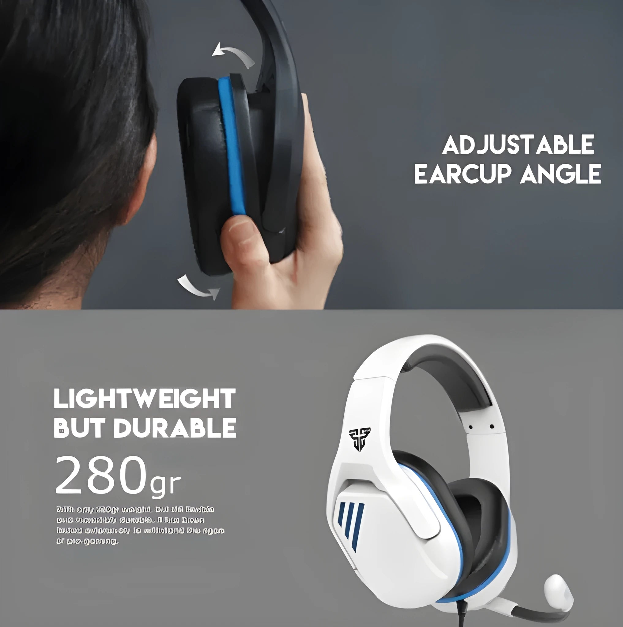 MH86 Esports wired gaming headset with large ear cups and a boom microphone, shown in black and white colour options.