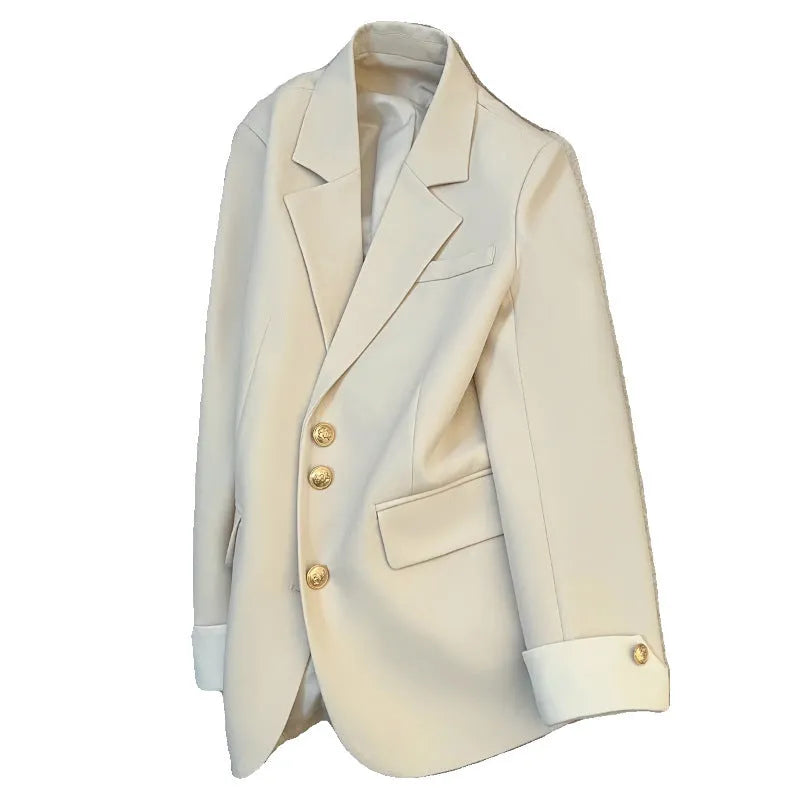 Women's loose fit Korean style trench coat in milky white with pocket detailing