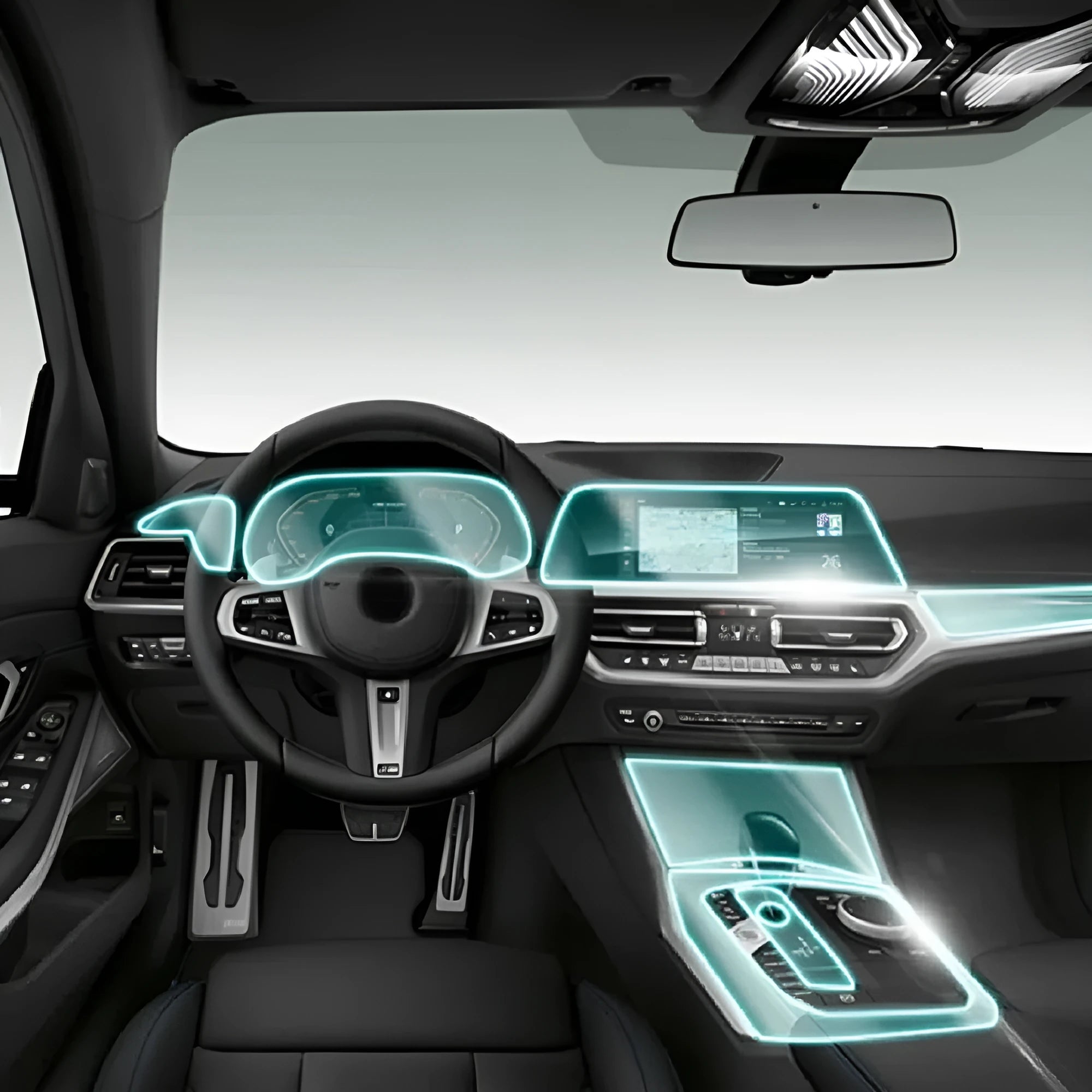 Transparent car interior protective film for BMW 3 Series dashboard and console protection