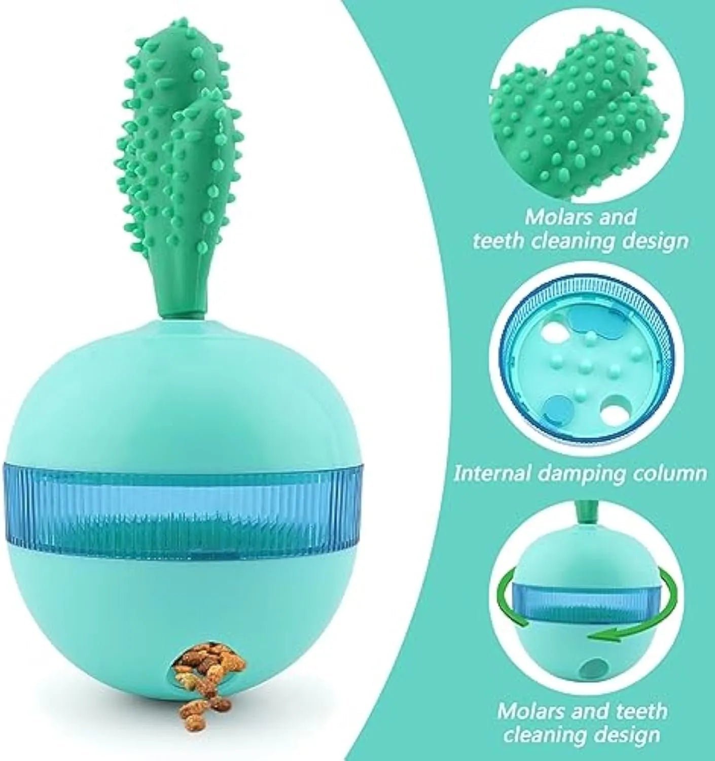 Blue or green durable rubber dog treat dispensing puzzle ball toy for medium large breeds