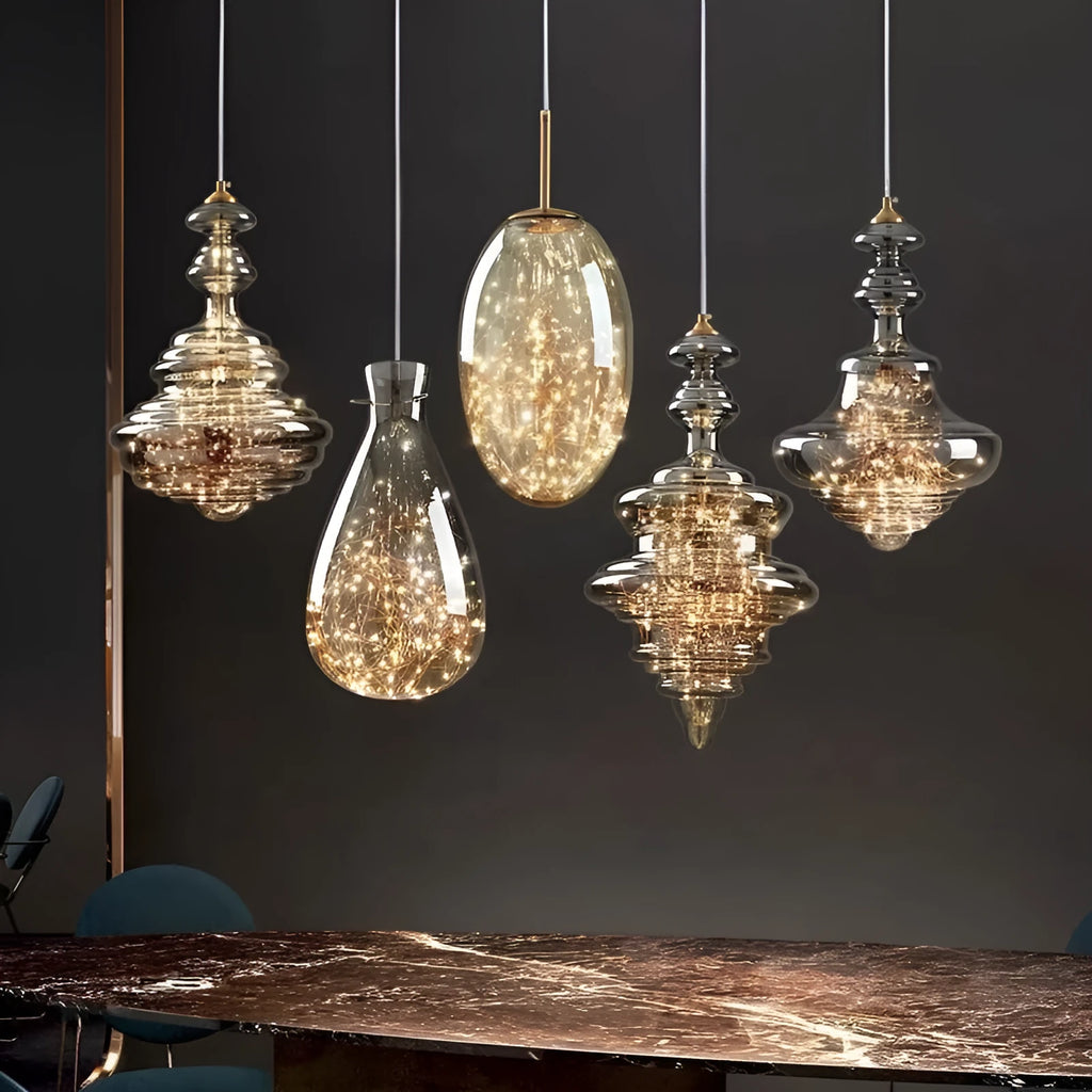 Modern glass ceiling droplight with adjustable height and remote control for LED lighting