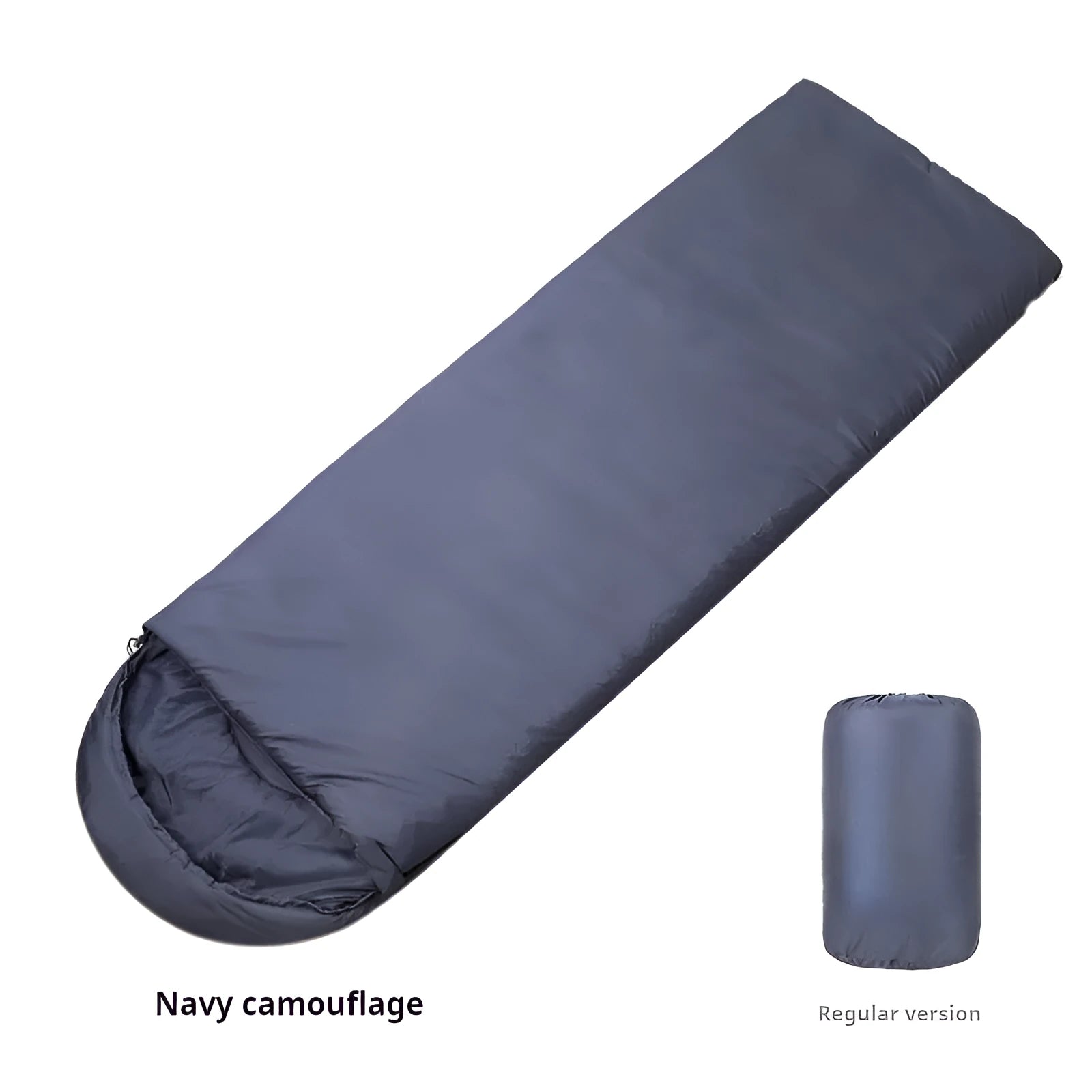 Navy blue envelope camping sleeping bag with hollow cotton fibre filling