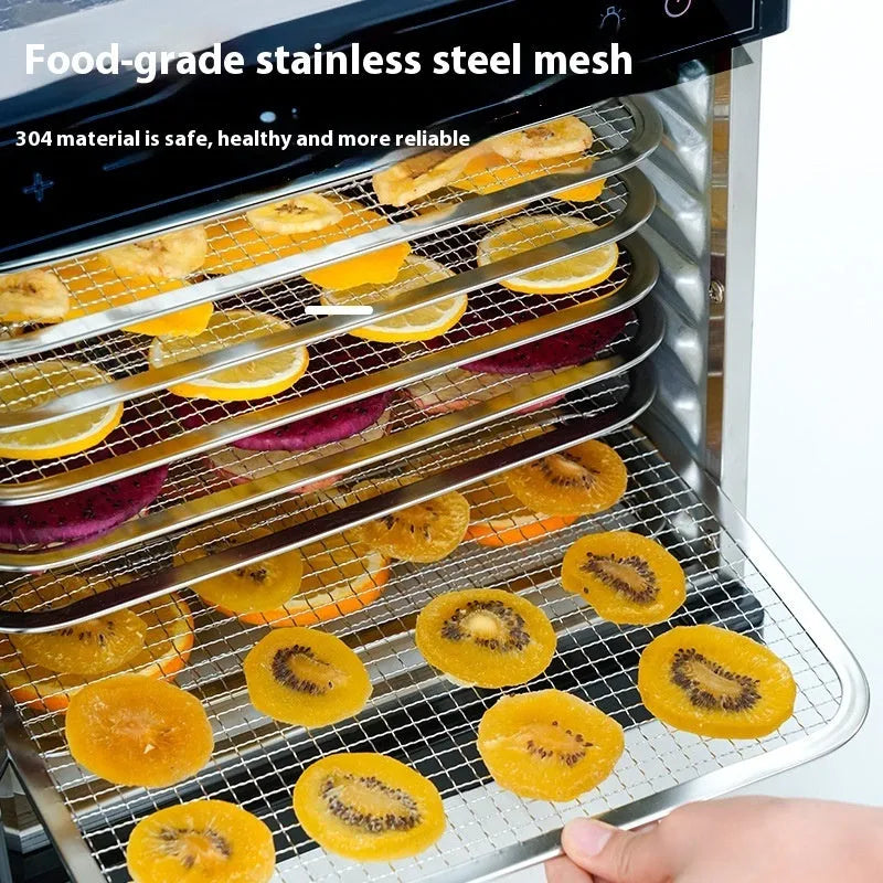 Stainless steel fruit dehydrator with LED control panel and multiple drying trays
