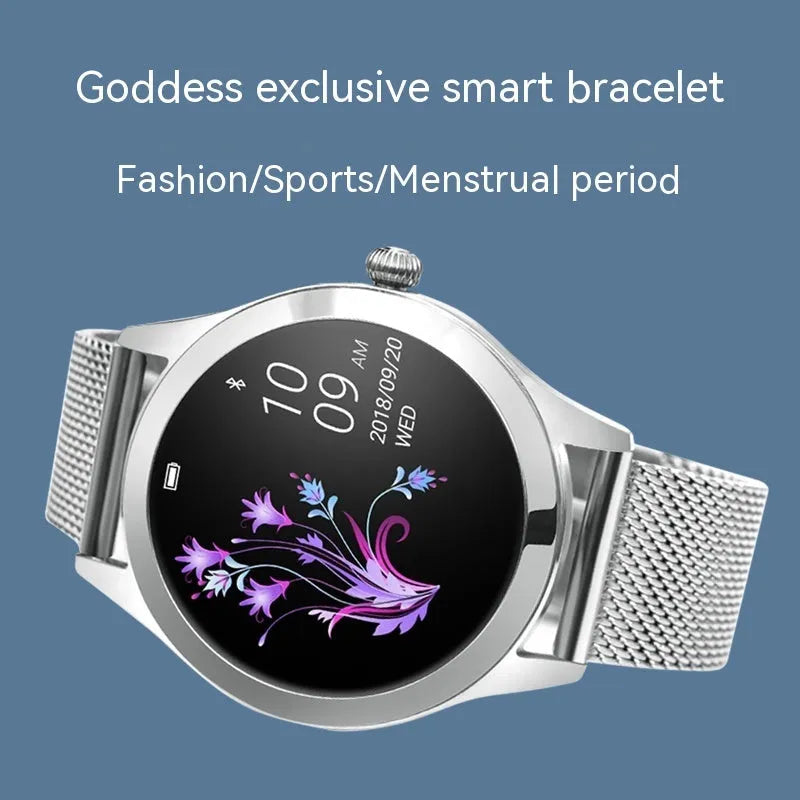 Women's sports smartwatch with heart rate monitoring in black, rose gold, silver or white colour options