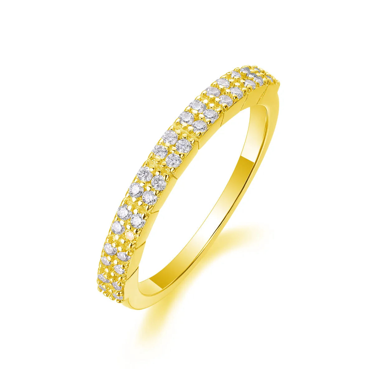 For Love moissanite wedding ring set in S925 silver with platinum plate, gold colour, size option, in gift box