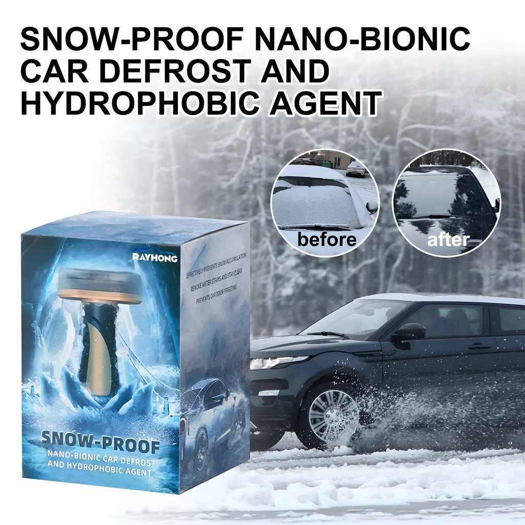 Compact hydrophobic nano coating car snow brush with a built-in detailing tool on a white background