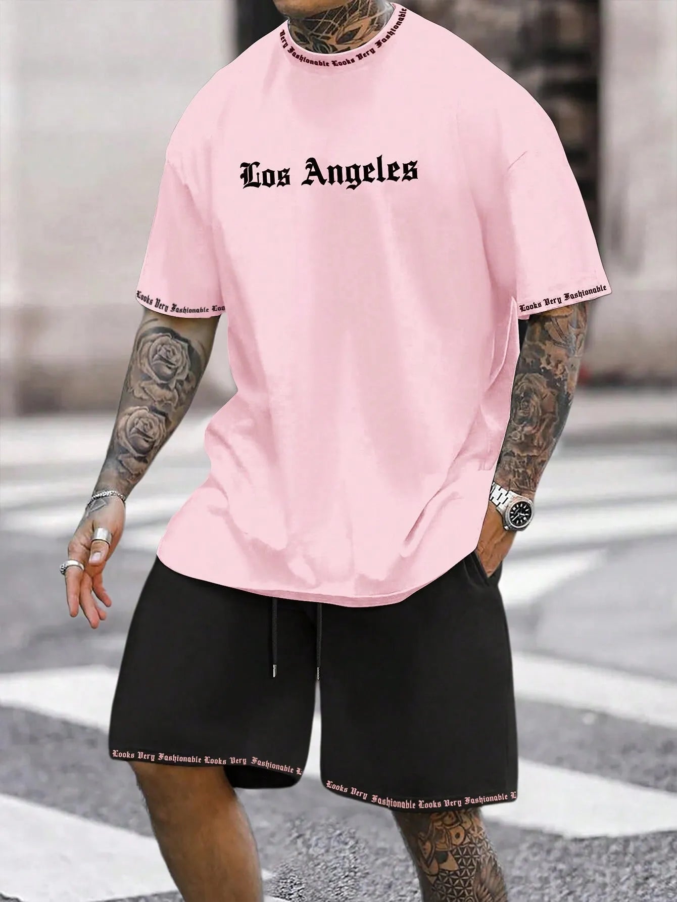 Men's grey sports style short-sleeved top and matching shorts quick-dry two-piece set