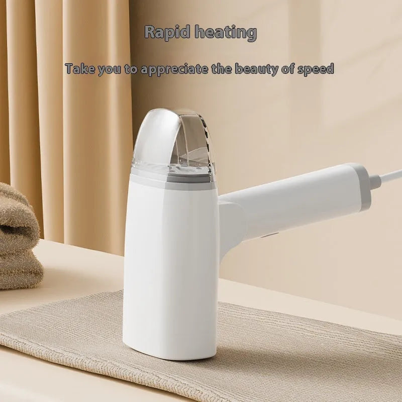 Blue or white handheld garment steamer with 1300W power rating and compact portable design
