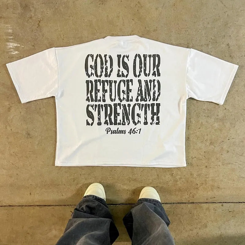 Printed cotton short sleeve retro street style t-shirt with drop shoulder sleeves
