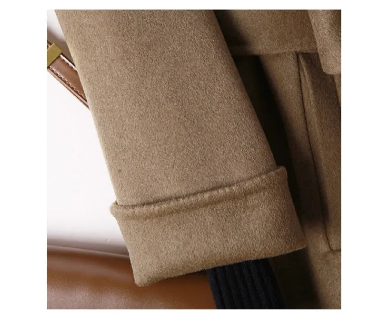 Men's long wool coat with suit collar in black and caramel colour options