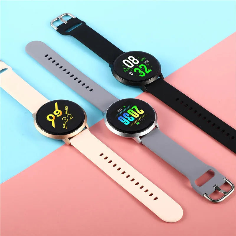Ultra-thin waterproof smart health bracelet with 1.3-inch touchscreen display in black, golden, or silver