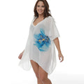 White plus size beach cover-up blouse for swimming and sun protection with loose free-size fit