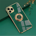 Solid colour TPU phone case for iPhone on a table, showing classic black and light purple colour options.