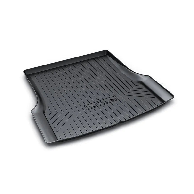 Rubber floor mats with TPE footrest designed for Tesla Model 3, Model Y, Model X, and Model S cars