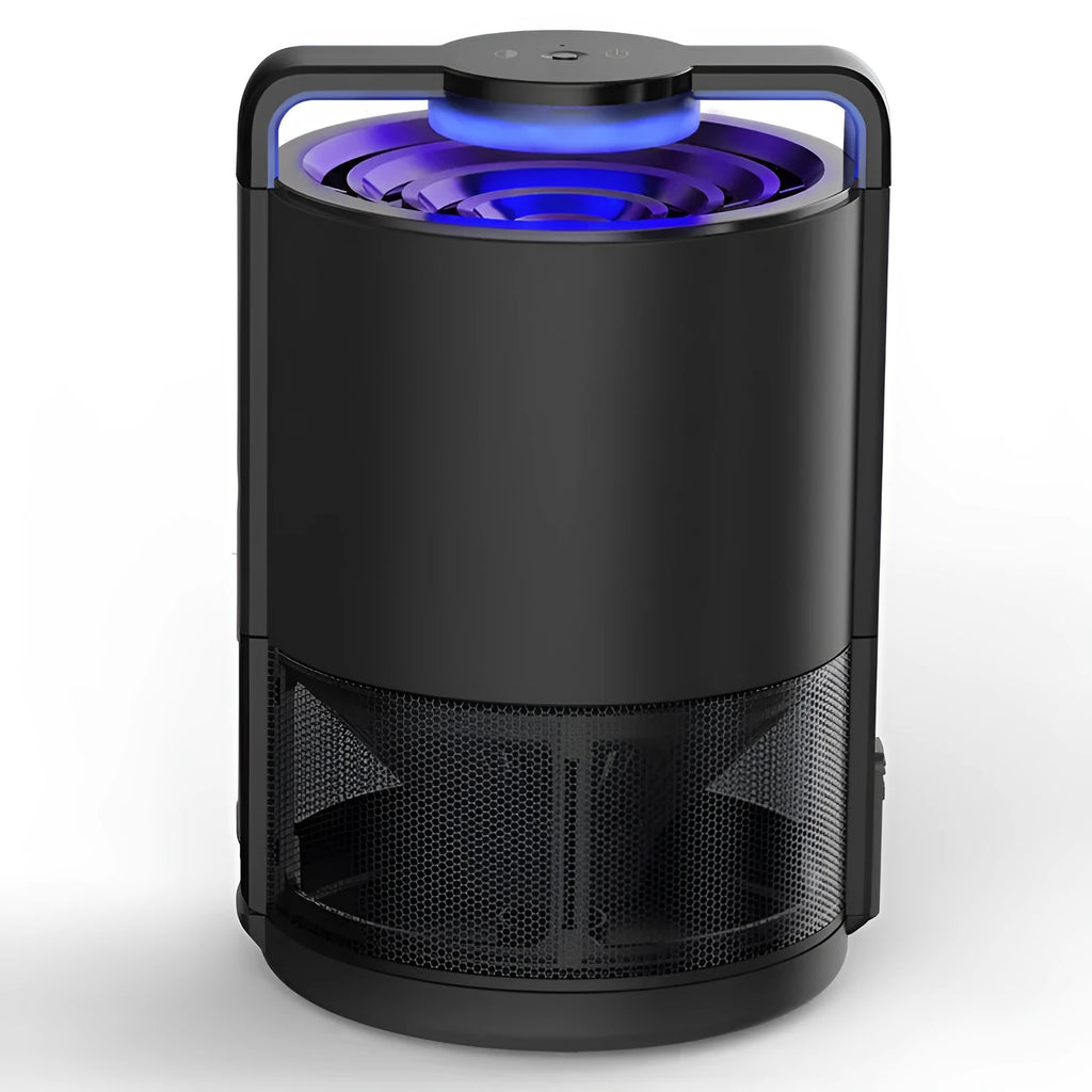 Black intelligent mosquito killer lamp with ABS housing, 13x14x20.6cm, on a table
