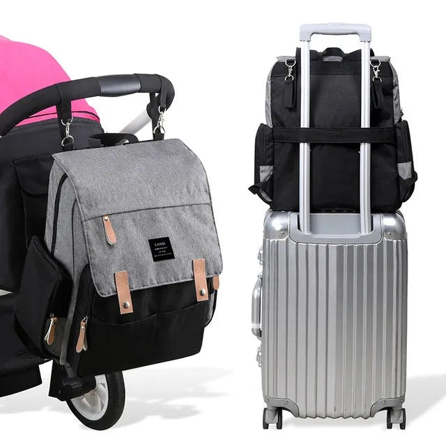 LAND Mommy large capacity diaper backpack with changing mat in oxford cloth