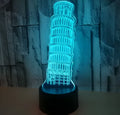 Leaning Tower of Pisa 3D acrylic LED nightlight on a black base with remote control.