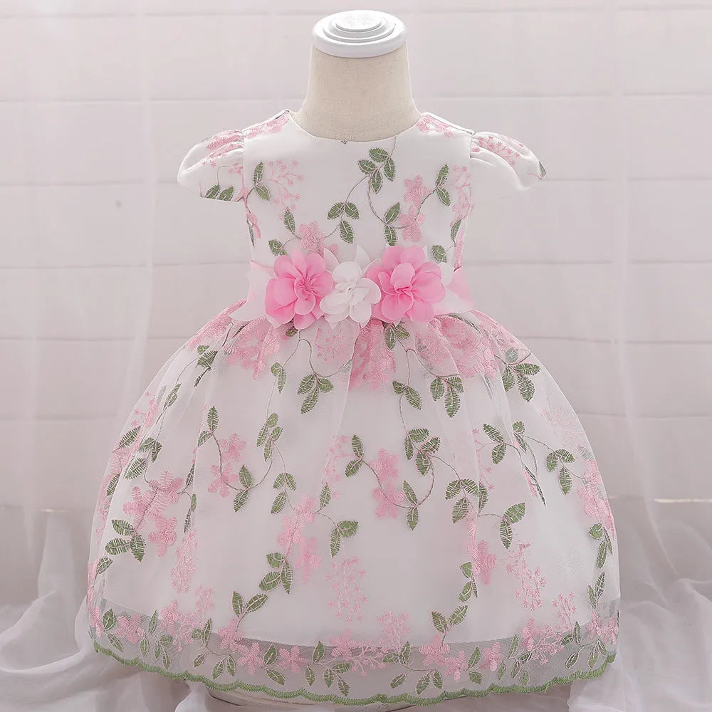 Baby girls fluffy summer dress in soybean powder colour, princess style with cotton blend fabric
