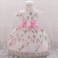 Baby girls fluffy summer dress in soybean powder colour, princess style with cotton blend fabric