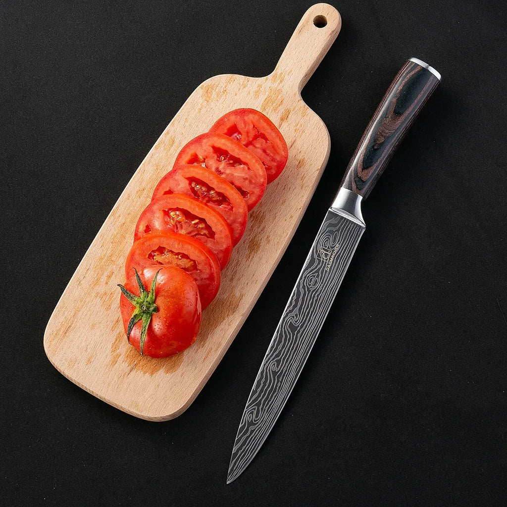 Chef knife with Damascus steel blade, color steel handle, 30cm length for kitchen use