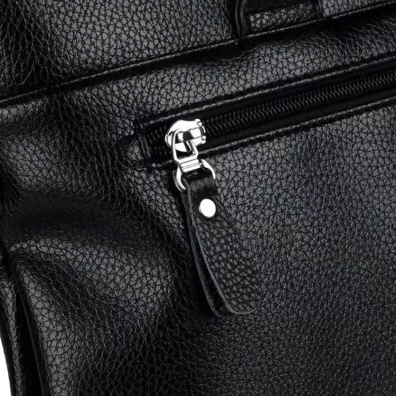 Men's PU leather business messenger bag with crossbody shoulder strap and 35x30x4cm dimensions