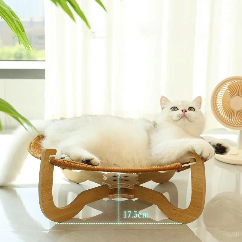 Brown woven rattan pet hammock bed for cats and small dogs, measuring 46cm square.