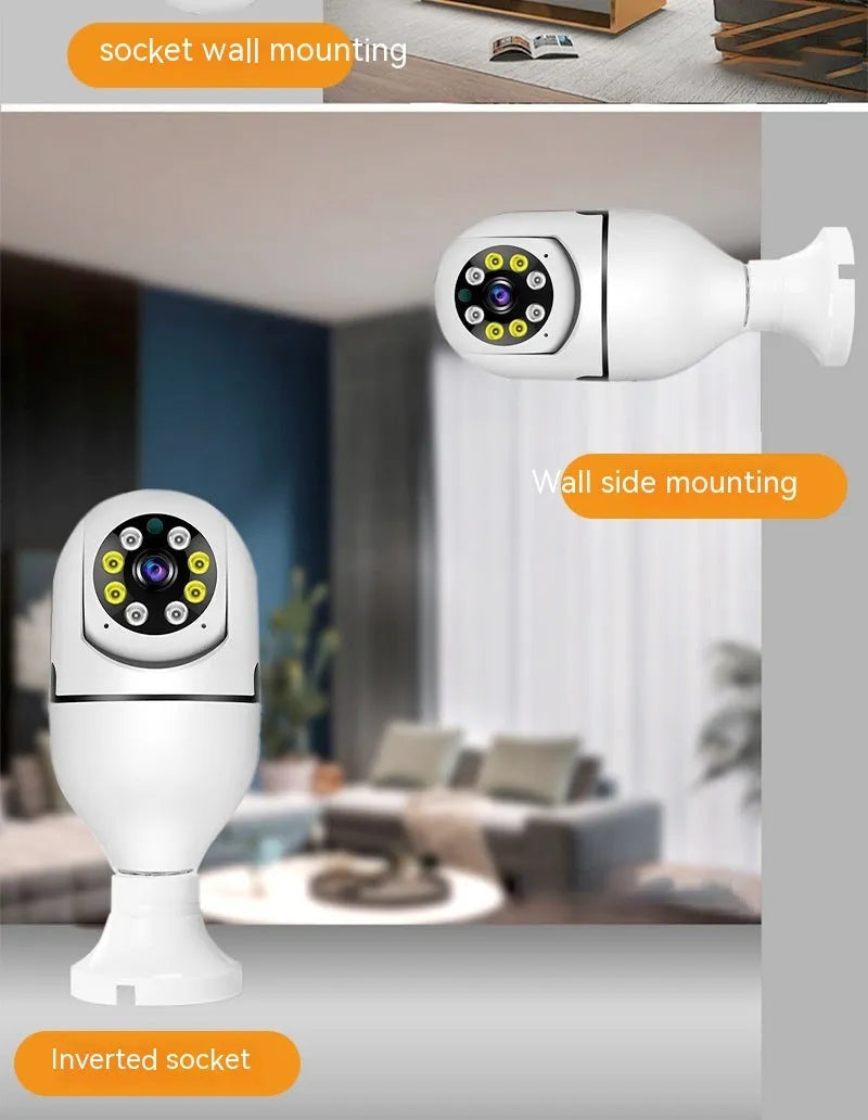 Wireless WiFi bulb security camera showing compact 5cm diameter design with plastic and metal housing