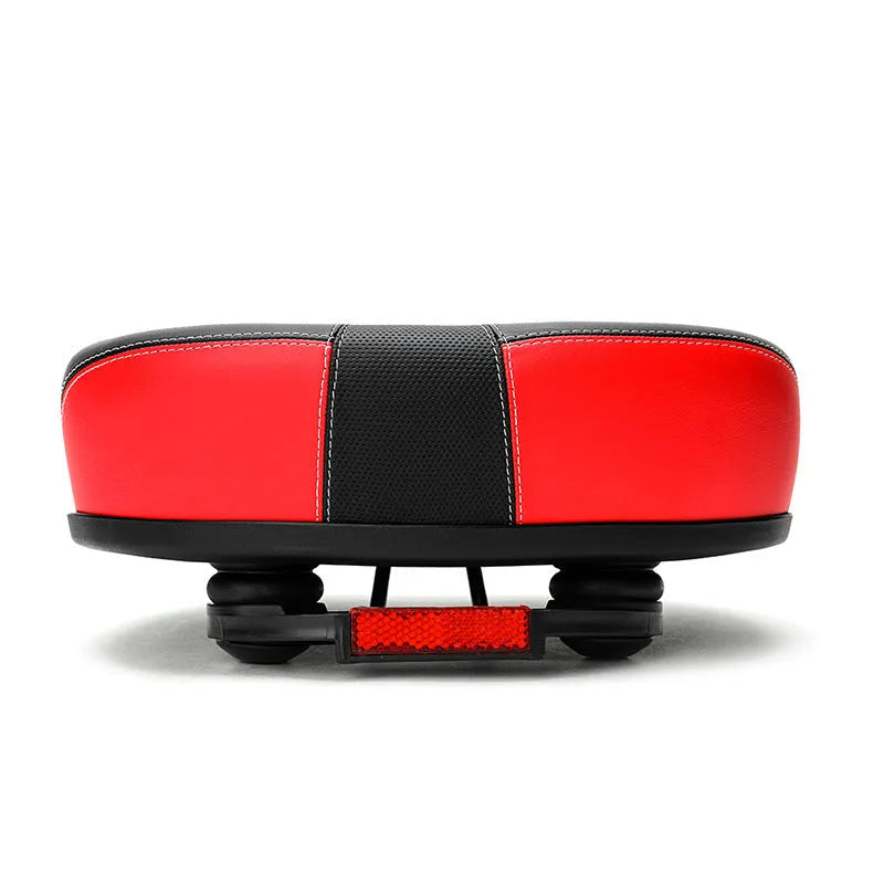Thickened plus-size bicycle saddle in red with shock absorber and reflective stickers