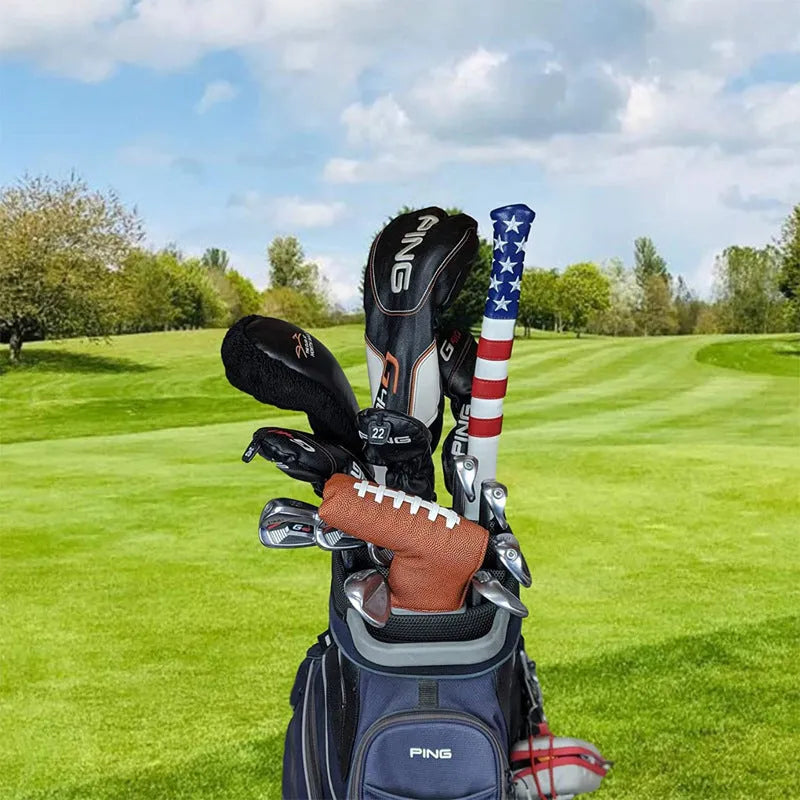 Black PU leather golf push rod sleeve case for club head protection