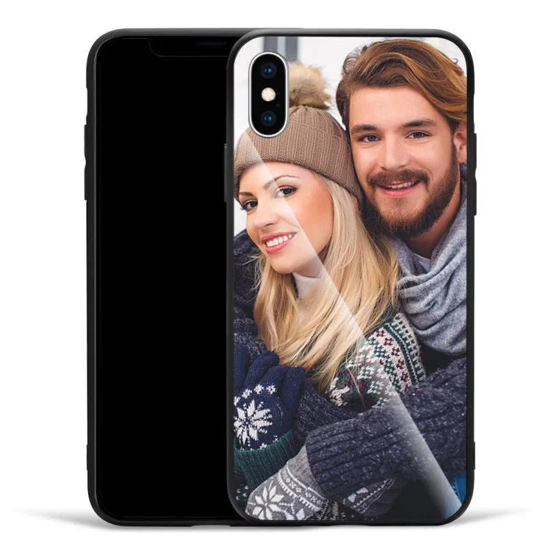 Custom patterned slim iPhone case showing raised edges protecting camera and screen on a compatible phone.