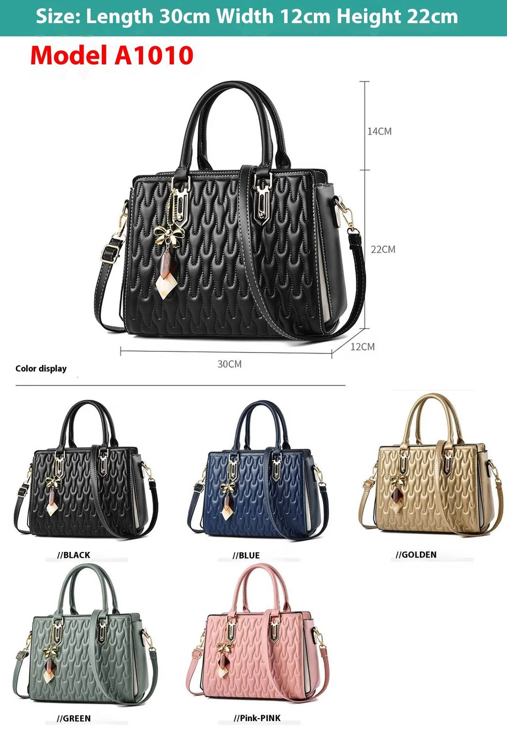 Women's black large-capacity shoulder messenger bag with an external sandwich pocket.