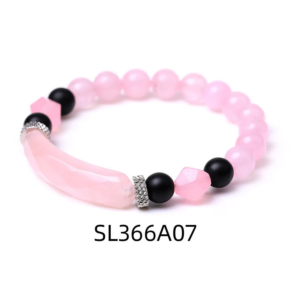Handmade diamond-shaped cut black agate bracelet with geometric design and fan-shaped elements