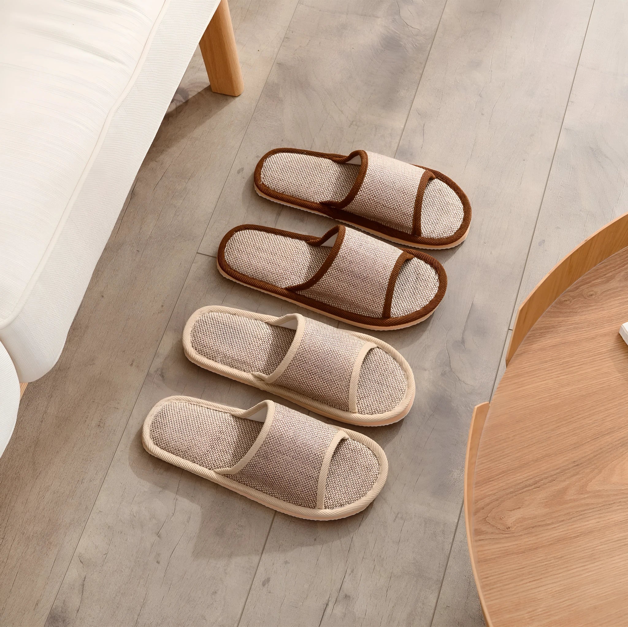 Women's open toe linen slippers in multiple colours with thickened sole