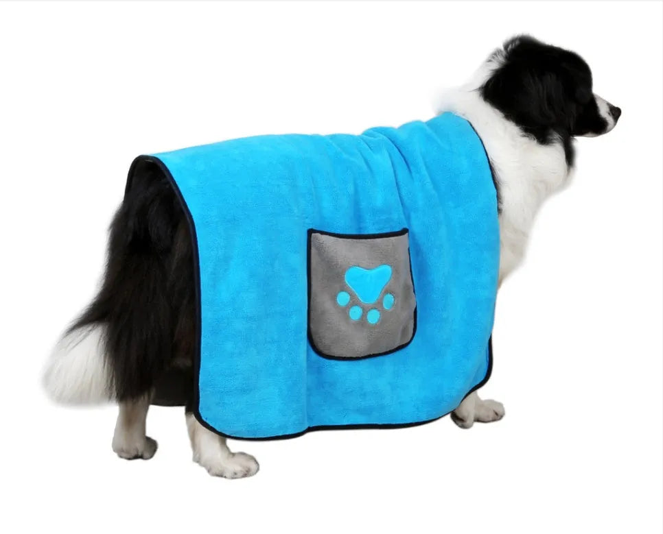 Blue pet bath towel made from 800g superfine absorbent fiber for drying dogs and cats