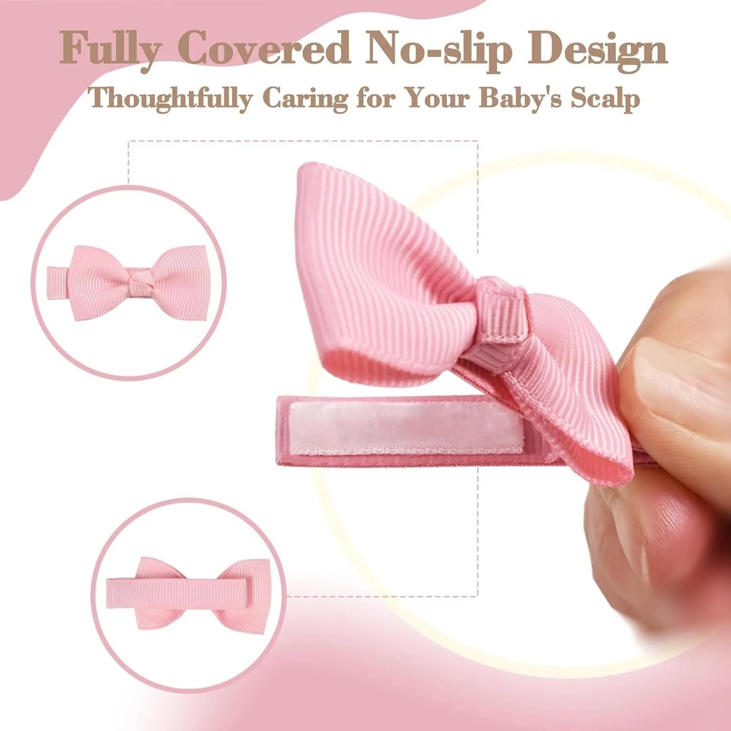 Set of pastel-coloured fully lined hair clips for babies and toddlers arranged by colour