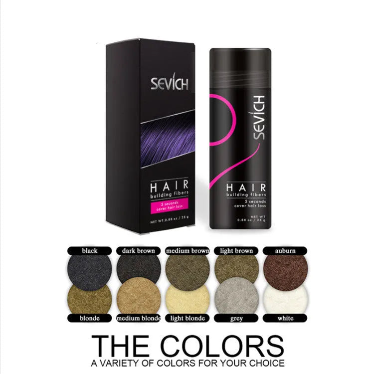 Hair thickening powder in multiple colour options with 12g and 25g sizes for thinning hair volume